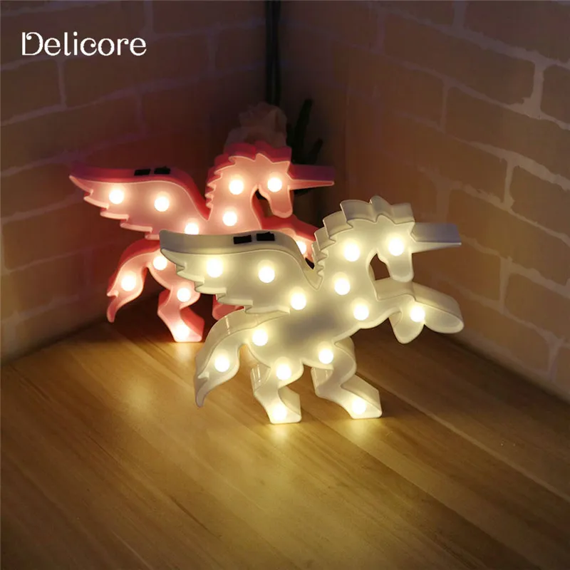 DELICORE 3D животного Led ночные огни Единорог формы шатер лампа с Usb на стене для