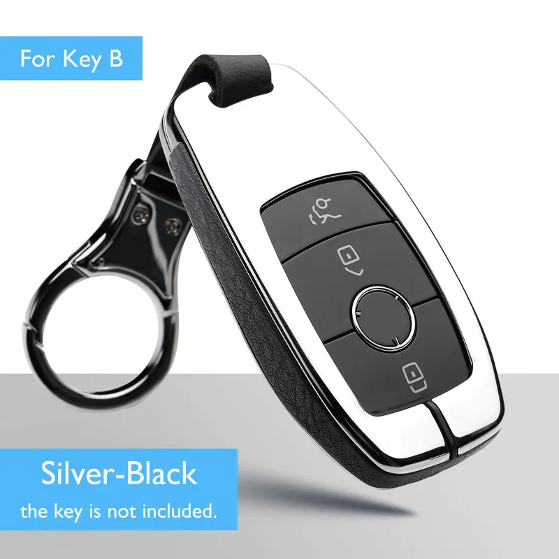 B Silver Black Цинковый сплав+ кожаный чехол для ключей для автомобиля Mercedes Benz V-Class E Class E300 дистанционная Защита Чехол сумка для ключей автомобильные аксессуары - Название цвета: B Silver Black