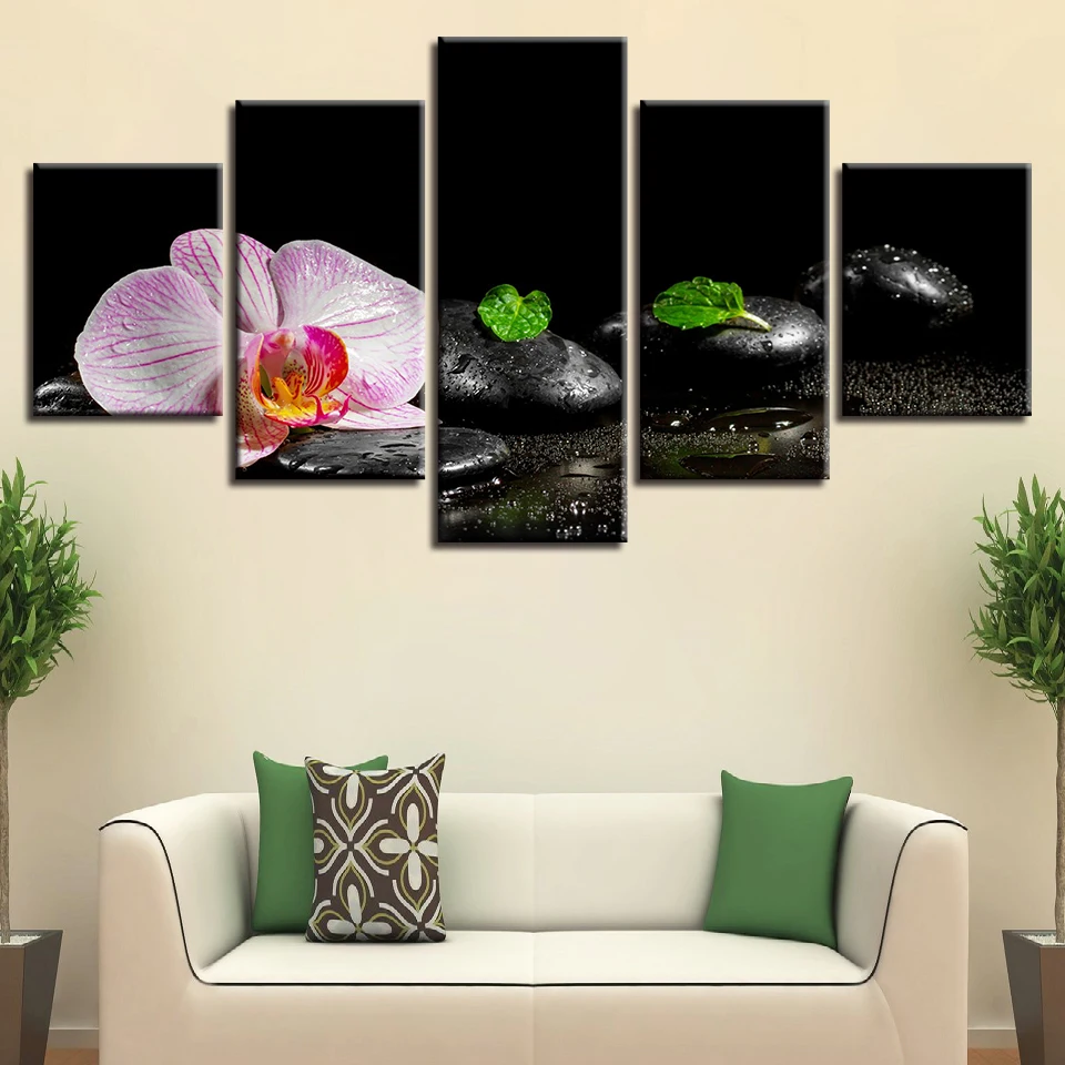 Embelish 5 Pieces Modern Home Decor Wall Art Posters For Living Room Orchid And Stones Spa HD Canvas Painting Pictures | Дом и сад