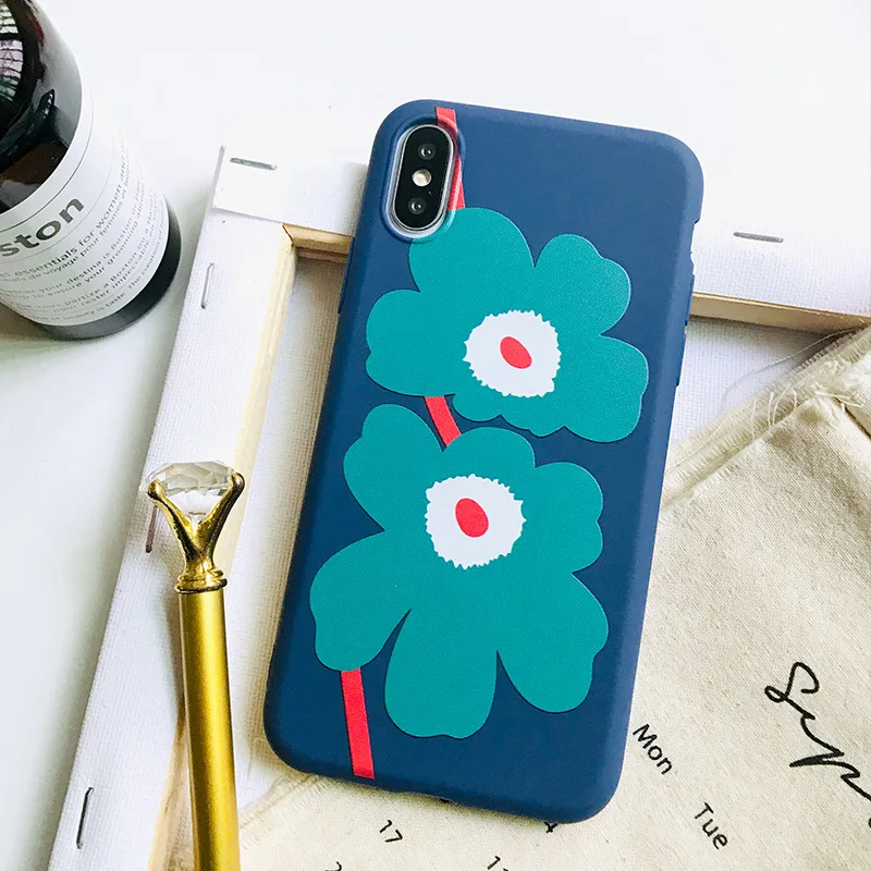 Kawaii модный синий цветочный рисунок милый чехол для телефона iPhone 7 plus 8 XS max
