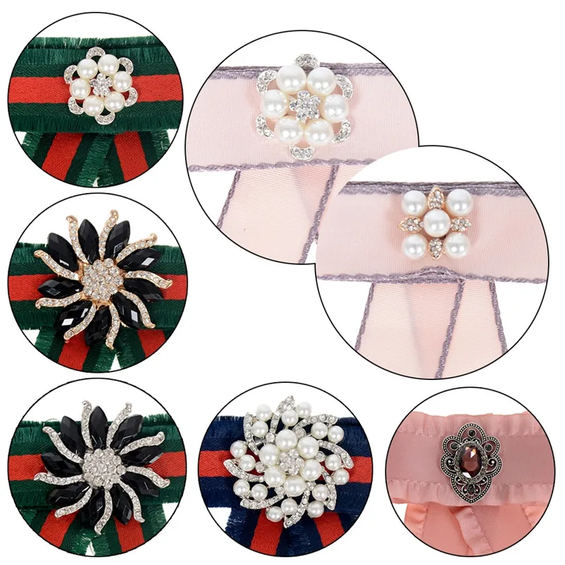 PINKSEE винтажные Броши с бантом и кристаллами булавки для женщин тканевая ткань