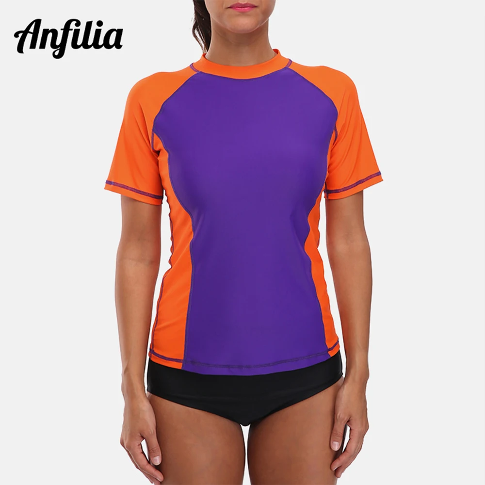 

Anfilia Women Short Sleeve Rashguard Shirts Rash Guard Swimwear Surfing Top Running Shirt Biking Shirts Swimsuit UPF 50+