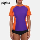Женские рубашки с коротким рукавом Anfilia Rashguard, одежда для плавания, топ для серфинга, рубашка для бега, велосипедные рубашки, купальник UPF 50 +