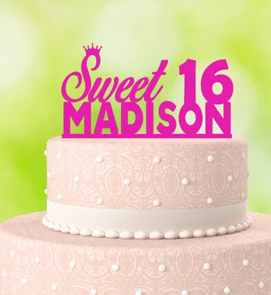 custome fushia name and age Cake Toppers personalized Happy Birthday sweet 16th girls party decorations | Дом и сад
