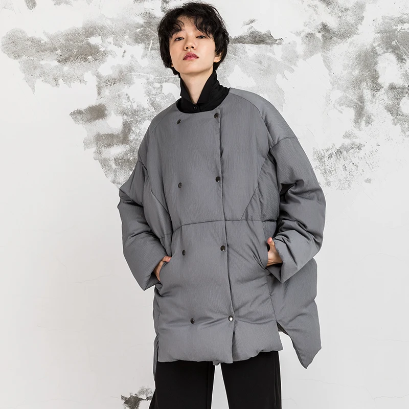 IRINAY212 Новая коллекция с шарфом двубортный oversize Асимметричный Зима белая утка подпушка куртка пальто для женщин
