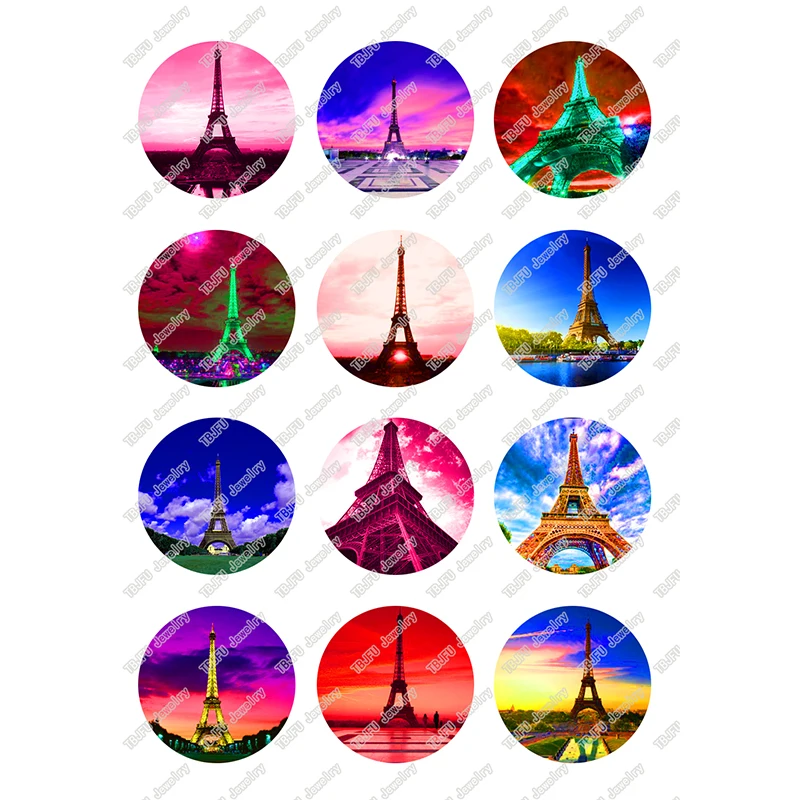 

24pcs/lot Round Eiffel Tower Pattern Glass Cabochon 12mm for Diy Jewelry Making T082