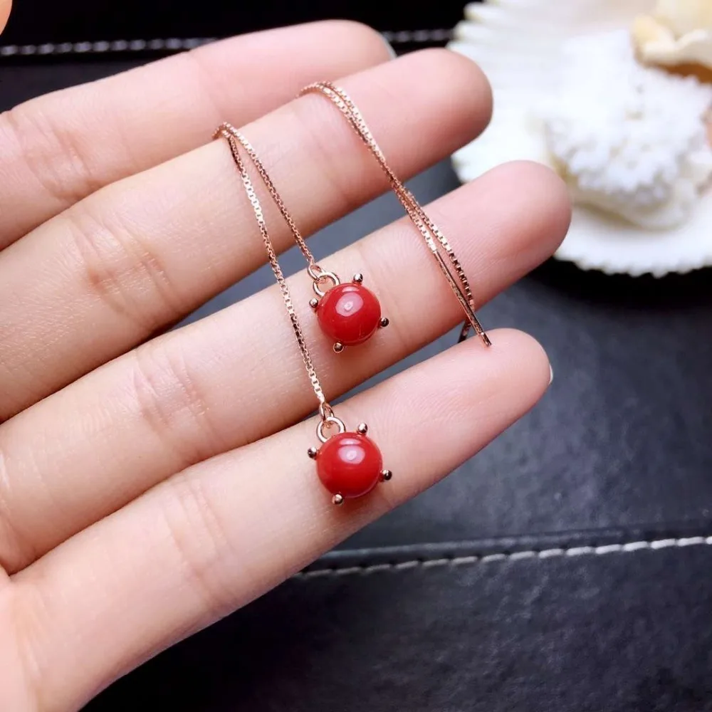 

Натуральные женские серьги [MeiBaPJ], красный коралловый самоцвет, серьги из серебра 925, прекрасный брелок