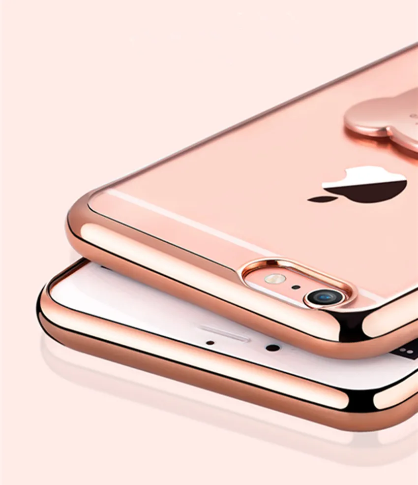 Чехол для iPhone Xs Max 7 8 Plus 3D из мягкого ТПУ с кольцом-держателем в виде медведя