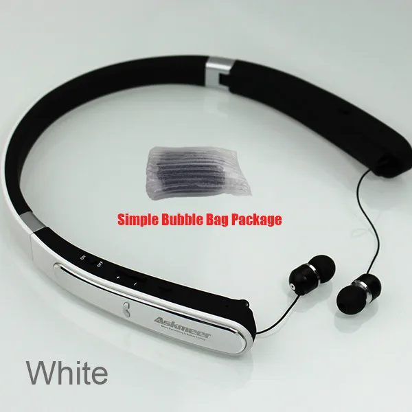 White PVC Package Askmeer спортивные Bluetooth наушники шейные наушники гарнитура Беспроводные свободные складные наушники с микрофоном для iPhone Xiaomi - Цвет: White PVC Package