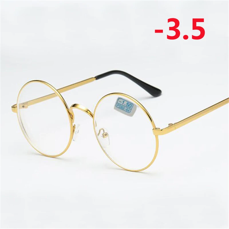 Myopia 350 Студенческие очки для близорукости, женские и мужские металлические круглые очки, оправа с градусом, короткие очки для коррекции зрения-1-1,5-2-2,5-3-3,5-4,0 - Цвет оправы: Myopia 350