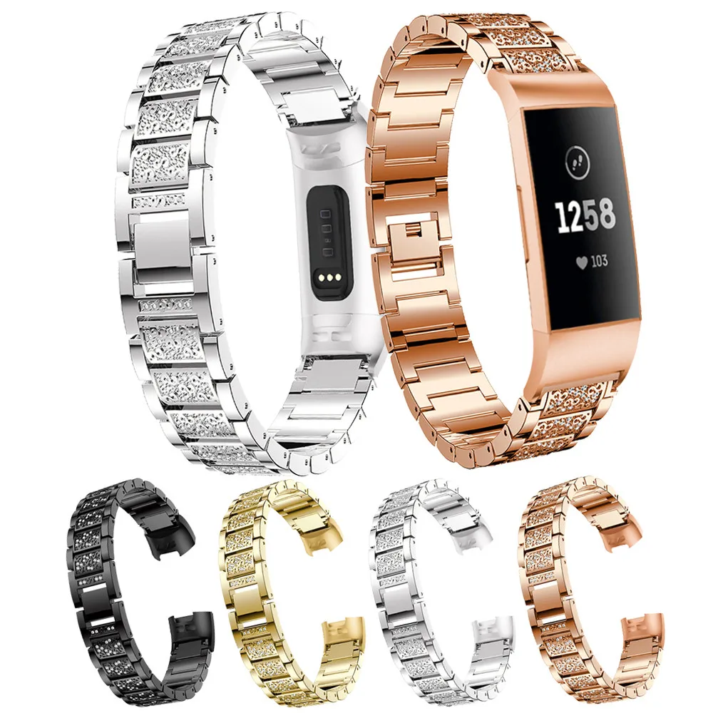 Хрустальные стразы ремешок для часов браслет из нержавеющей стали Fitbit Charge 3