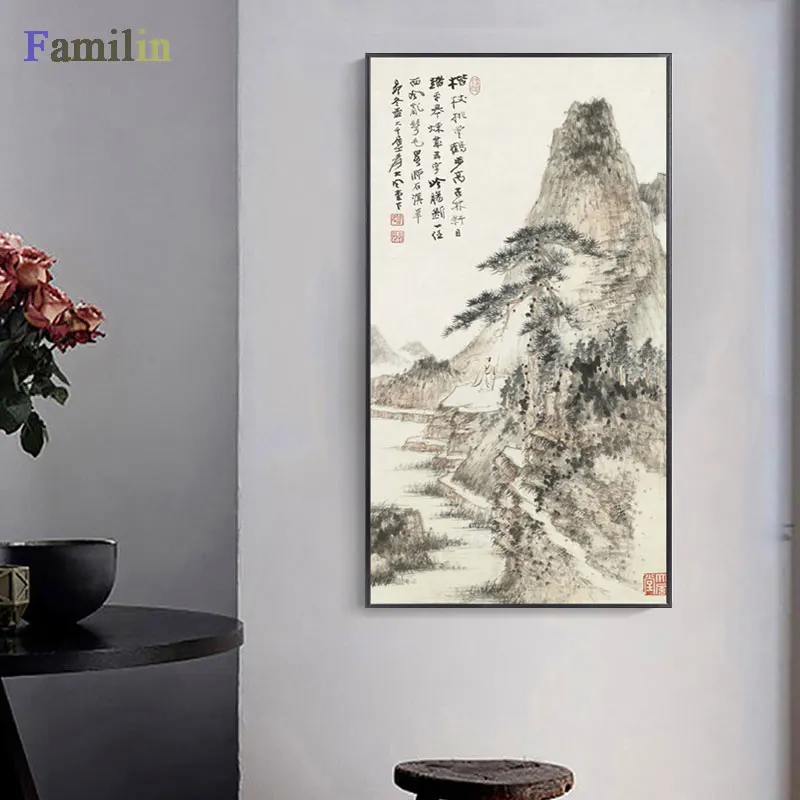 Старинные китайские чернила Zhang Daqian Раскрашивание на холсте с чернилами