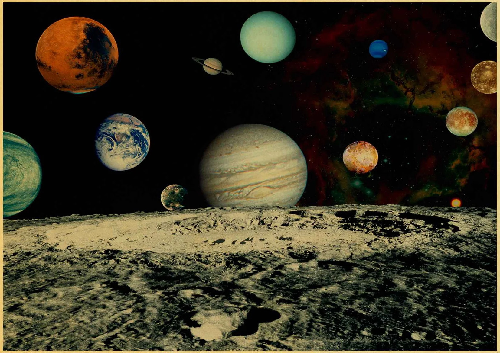 Плакат Vinate Nine Planets In The Solar system, декор для гостиной, ретро, крафт-бумага, настенная бумажная наклейка, художественная живопись - Цвет: D114