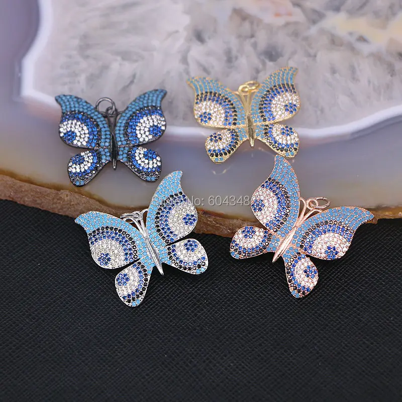 

5PCS ZYZ152-7335 Unique Micro Pave Colorful Zircon Crystal Butterfly Necklace Pendant, Sparking CZ Animal Charms Pendant