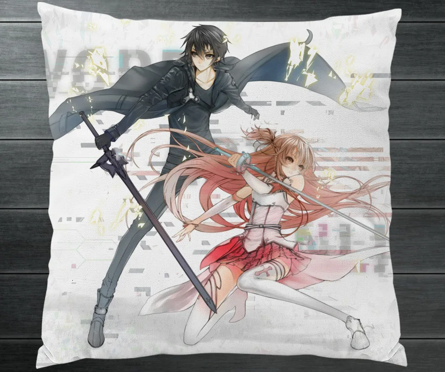 Аниме Роман Сан меч искусство онлайн Kirito Yuuki Asuna двухсторонняя подушка чехол