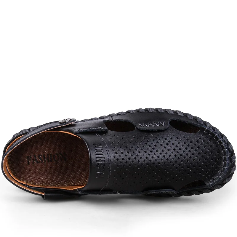 Мужские сандалии из дышащей кожи повседневные кожаные обувь для летнего сезона