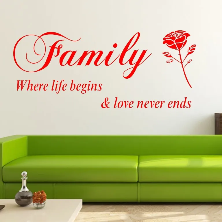 Съемная виниловая настенная наклейка с надписью Family Love Never Ends художественная