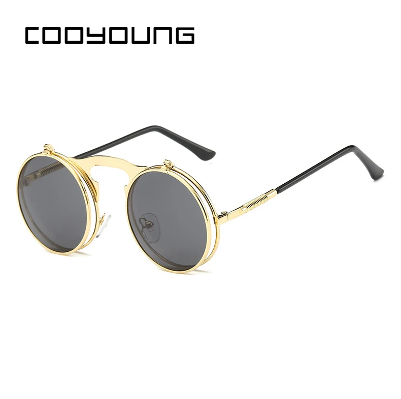 COOYOUNG Новые Модные Винтажные круглые стимпанк Флип-ап солнцезащитные очки паровые панк раскладушка дизайн ретро солнцезащитные очки Oculos De Sol - Цвет линз: C8