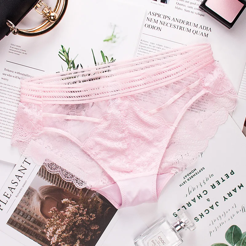 pink Женские сексуальные кружевные прозрачные трусики, женское Бесшовное дышащее нижнее белье, женские хлопковые трусы с низкой талией, свободный размер - Цвет: pink