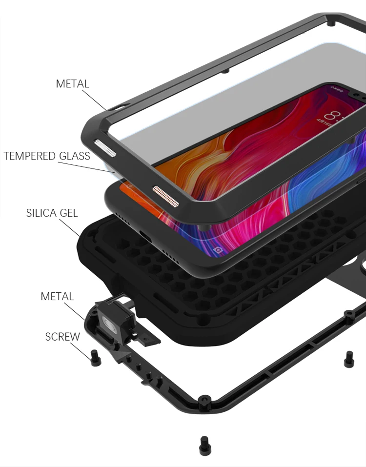 LOVE MEI металлический защитный чехол для Xiaomi Mi 8 противоударный пылезащитный водонепроницаемый чехол для телефона для Xiaomi Mi 8 с закаленным стеклом