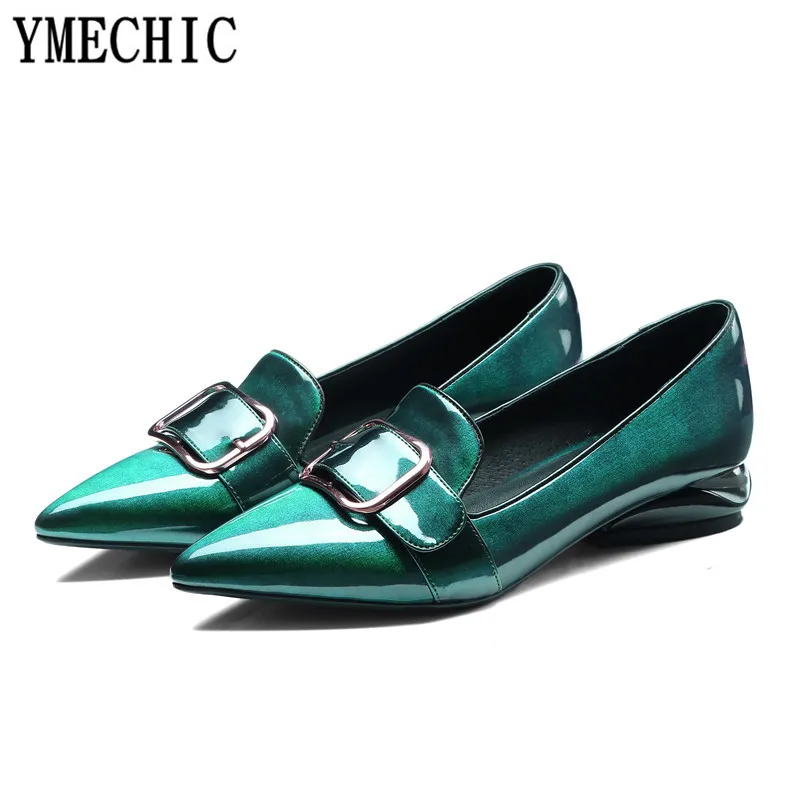 Женские остроносые туфли-лодочки YMECHIC на низком каблуке с пряжкой без шнуровки