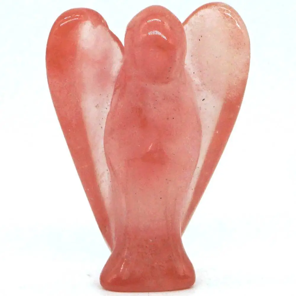 Статуэтка ангела миниатюрная резная из вишневого кварца лечебная статуэтка