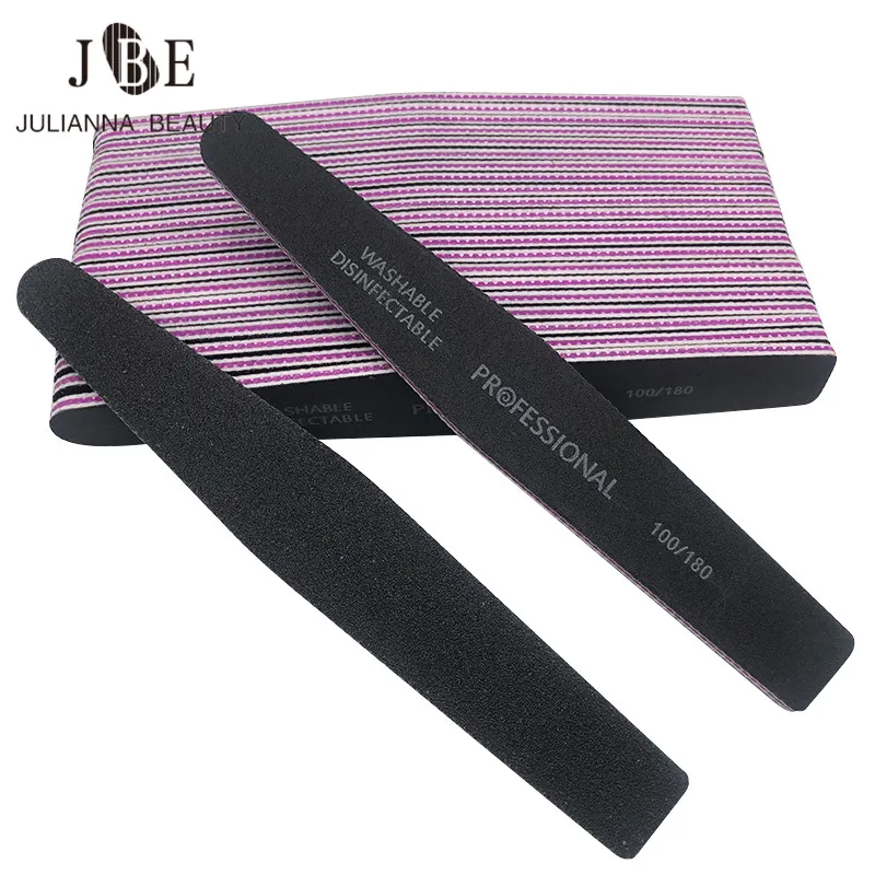 

50 Pcs/Lot Professional Nail File Buffer Salon Glitter Nail Files 100/180 Grit Manicure Tools Black Sanding Paper File Supplier