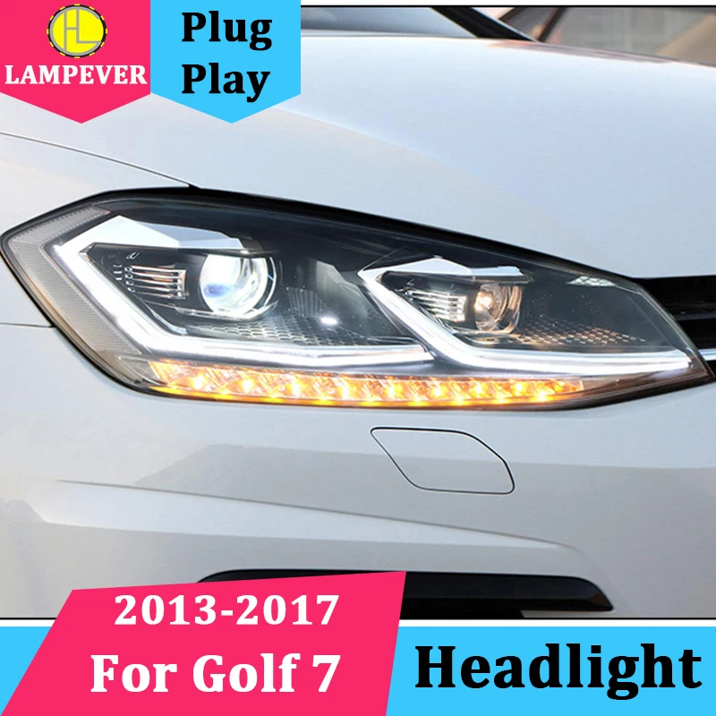 Фары для VW Golf 7 GTI MK7 фары 2013 2017 гольфа двойные U образные светодиодные Белые ДХО +