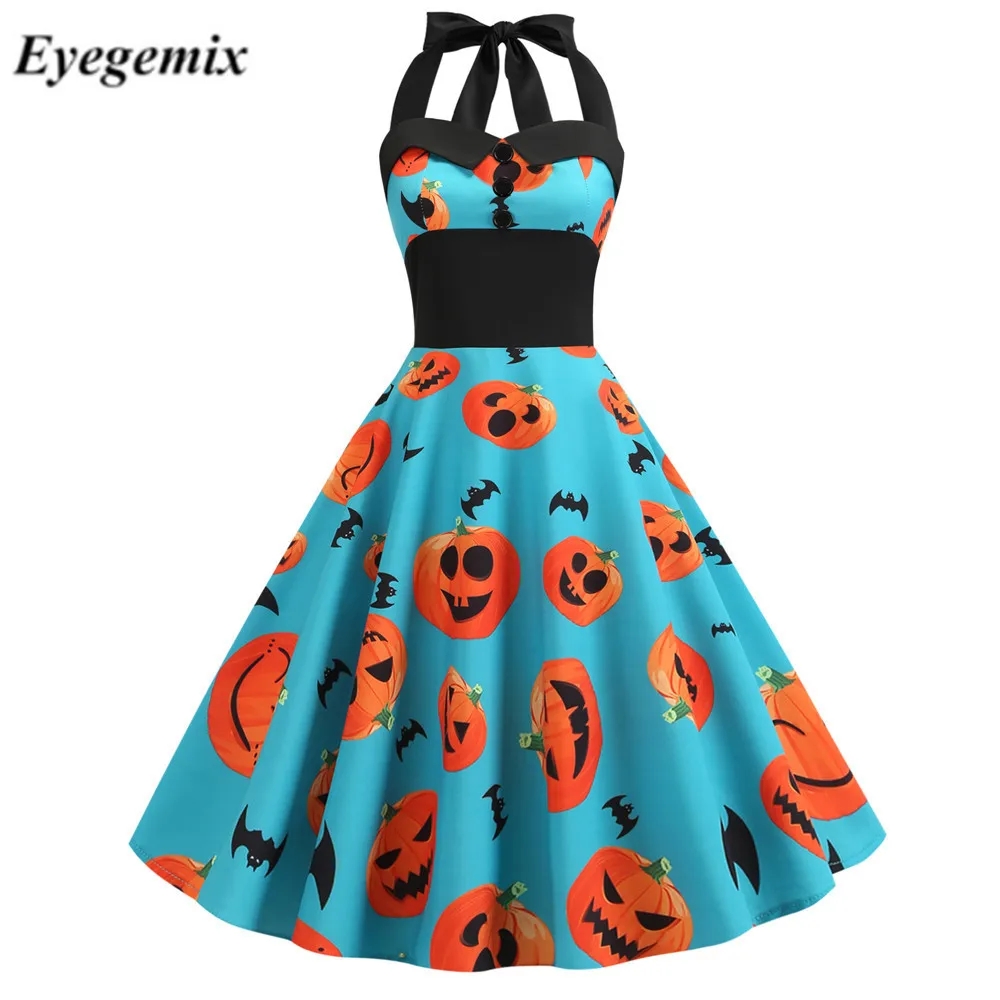 Женское винтажное платье с лямкой на шее черное в стиле ретро пышной юбкой