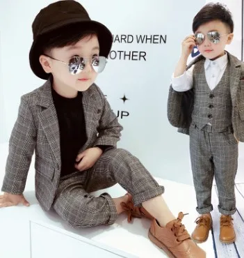 

90-140cm new autumn winter boys clothes sets for wedding kids blazer+vest+pant clothing sets 3pcs boys full dress for birthday