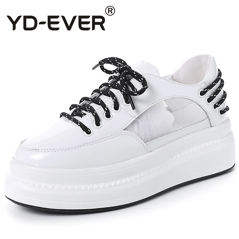 YD-EVER женская повседневная обувь из натуральной кожи на платформе-танкетке модные