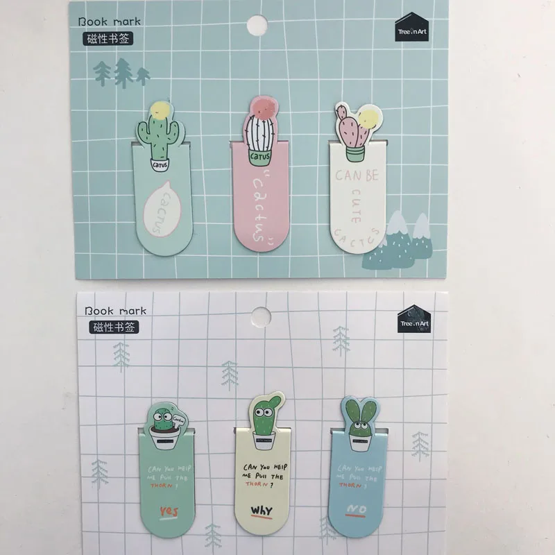 cactus 3 шт./упак. кактус и кошка котенок магнитные закладки Книга пометка страницы студенческий канцелярский школьный офисный поставка - Цвет: cactus