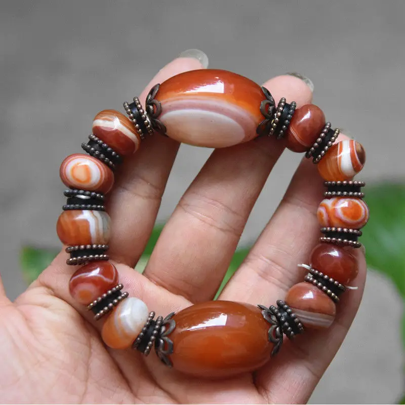 1X Madagascar Natural Decorative Pattern Silk Agate Energy Healing Bracelet