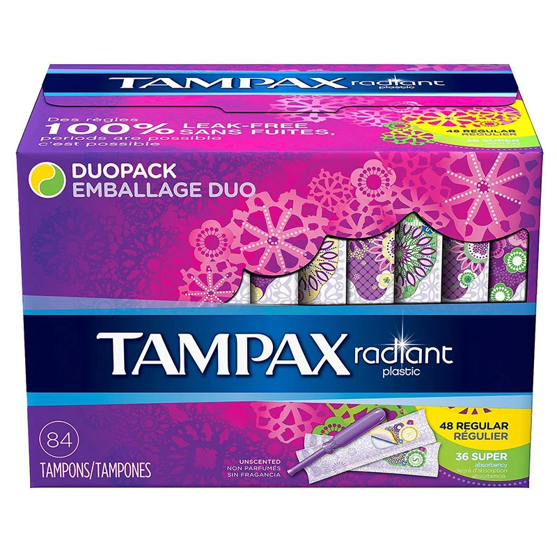 

84 Pcs Tampax Radiant Tampon Waterproof Leak-proof Tampones 48 Pcs Regular & 36 Pcs Super Absorbency Sanitary Menstrual Napkin