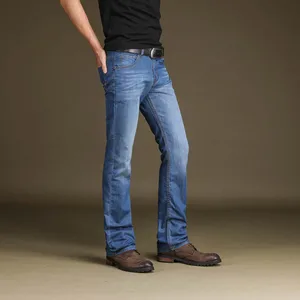 Мужские демисезонные расклешенные джинсы, тонкие джинсовые брюки, облегающие слегка расклешенные брюки, брюки с вырезами, джинсы в деловом стиле, повседневные