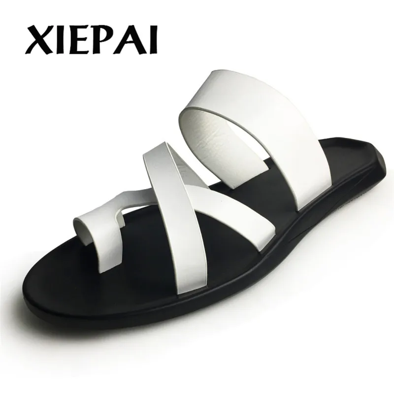 2019 мужские кожаные тапочки в римском стиле брендовые Модные повседневные