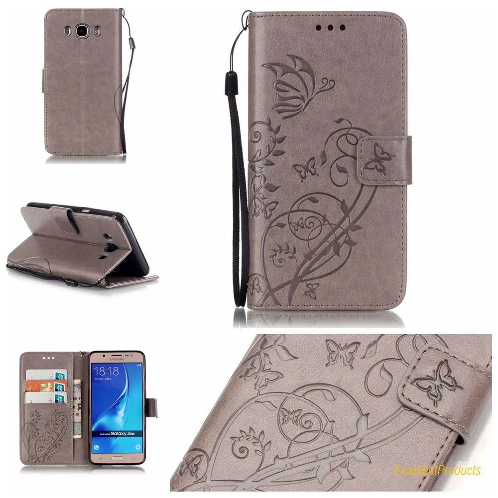 Тиснением Цветы и бабочки Флип кожаный чехол для samsung J5 2016 J510 Coque Бумажник Обложка