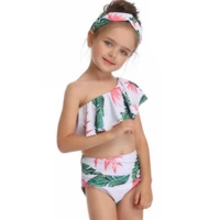 baby girls printing slanted shoulder swimsuit babies girl split swimwear headband childrens bikini bathing suit summer clothing