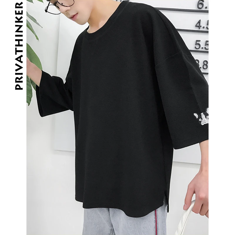 Privathinker 2018 Mens T-shirt Oversized Three Quarter Sleeve T-shirts Korean Male Embroidery Tshirt Fashion Summer Tees | Мужская