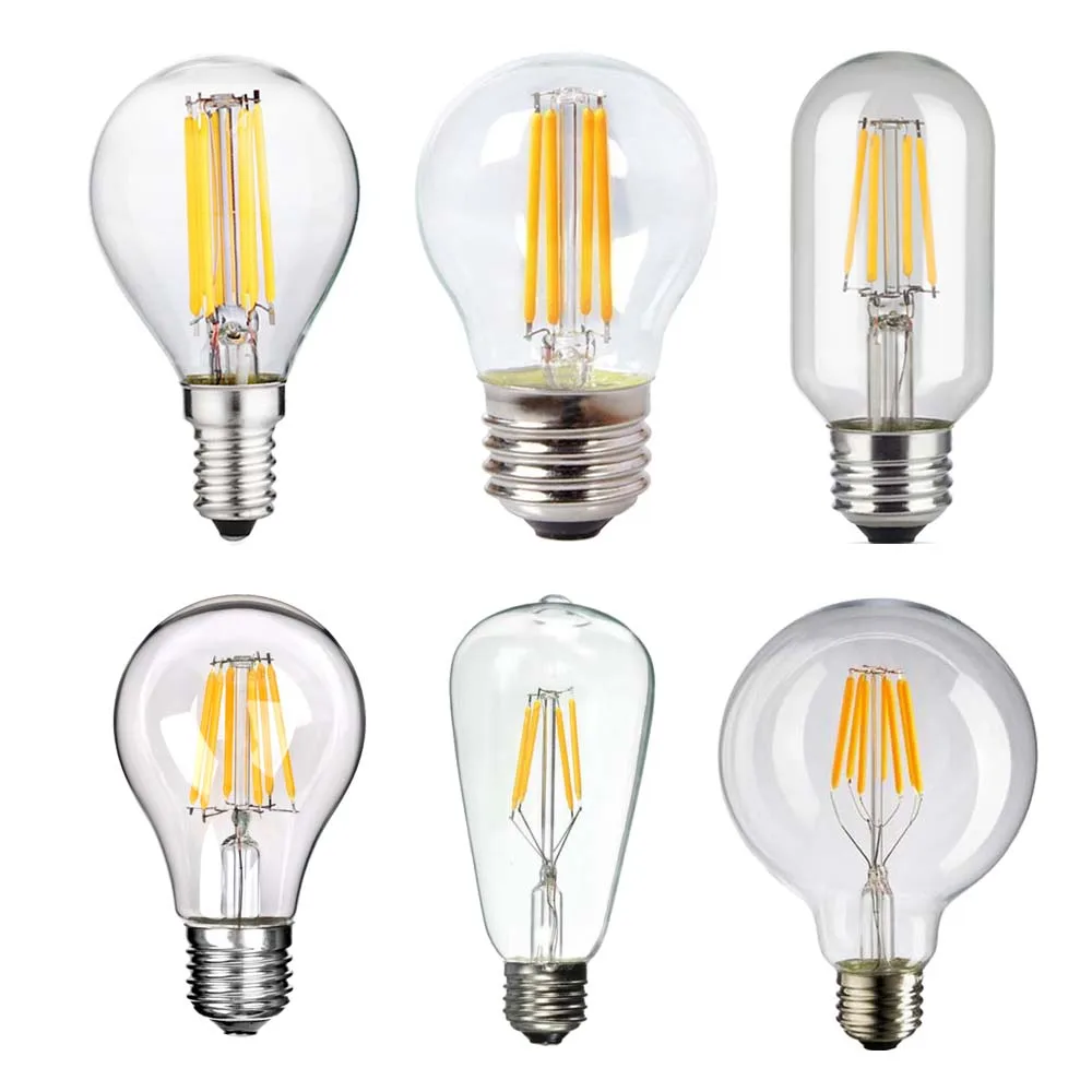 

G45 A60 ST64 G80 T45 LED Filament Bulb AC85-265V 2W 4W 6W 8W Edison LED Lamp E27 E12 E14 Candelabra Light Bulb