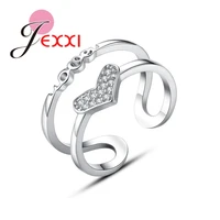 heart shape open adjustable rings 925 sterling silver clear cubic zircon women wedding anniversary engagement accessaries