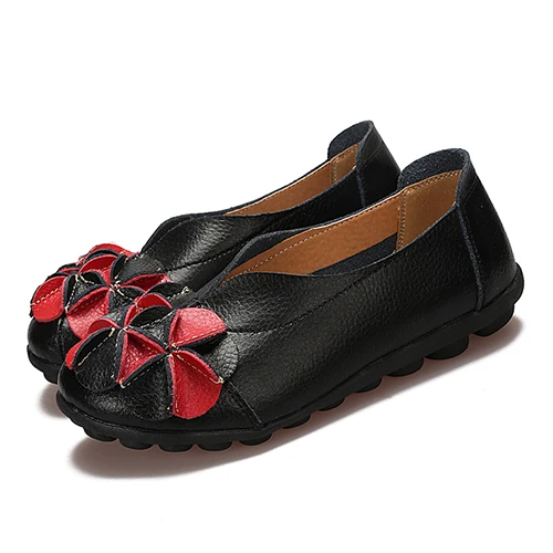 black Обувь; женские лоферы; Zapatos De Mujer; обувь из натуральной кожи на плоской подошве; слипоны с цветочным узором; женская обувь; большие размеры 35-44 - Цвет: black