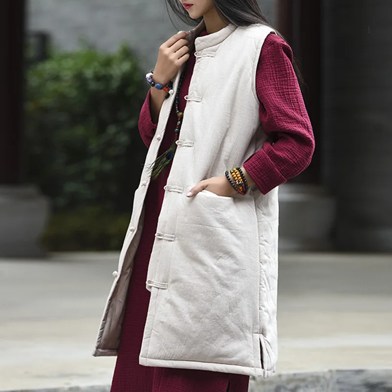 Aransue Autumn Winter Waistcoat Women Sleeveless Coat Warm Thickening Vest Chinese Style Wadded Coats And Jackets