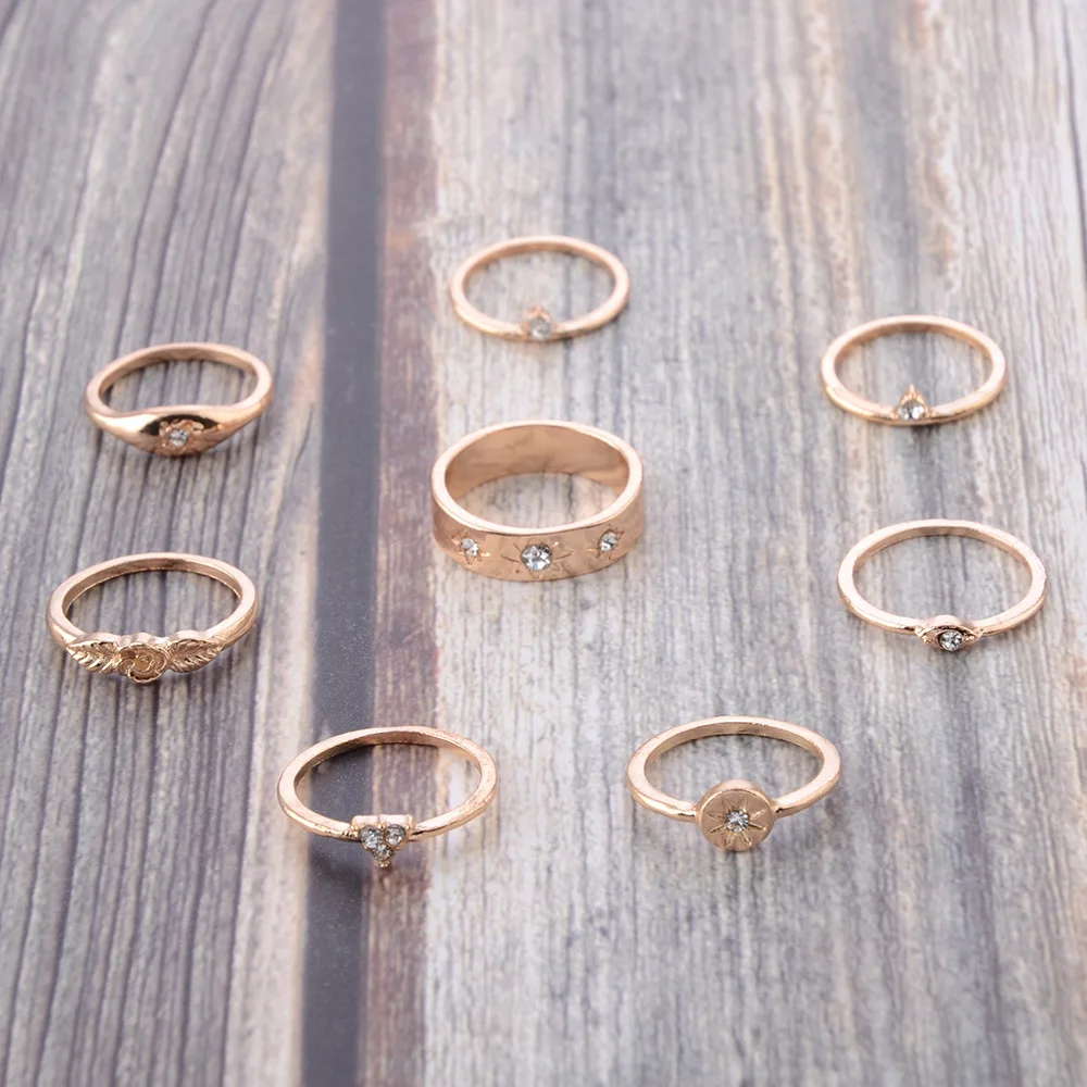 8 шт./компл. элегантный набор колец на палец с кристаллами розы и звездами для