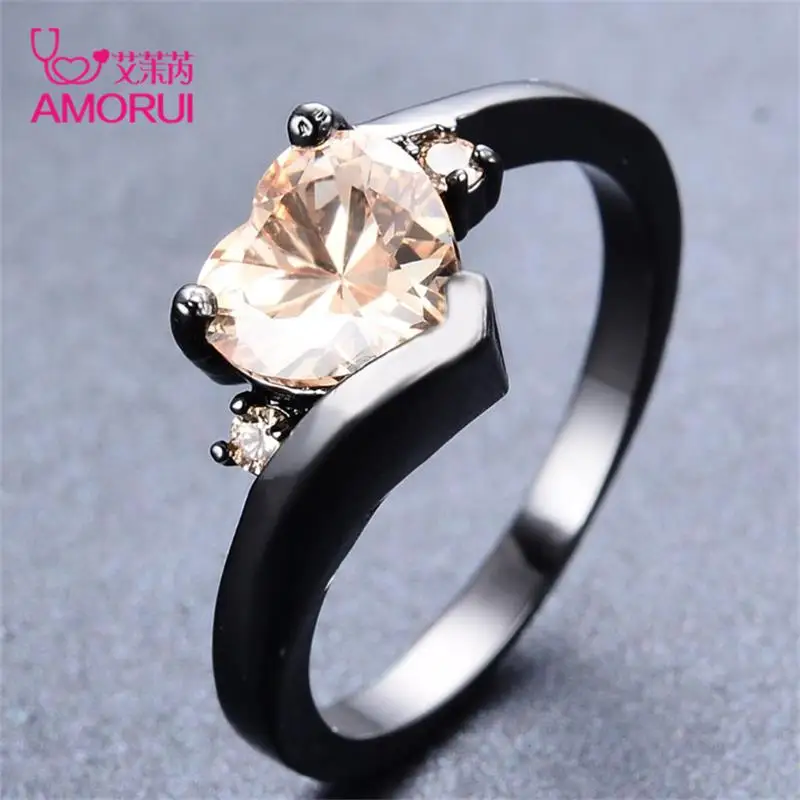 AMORUI сердце с украшением в виде кристаллов женские вечерние кольца медные черного