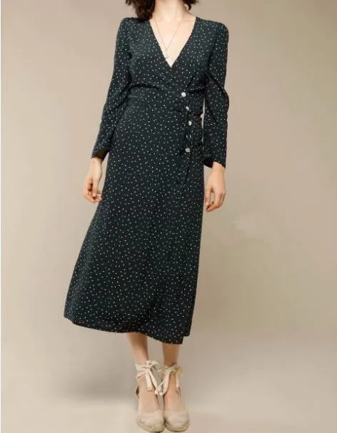 Французский крест v образный вырез в горошек кнопки с рисунками на шнуровке