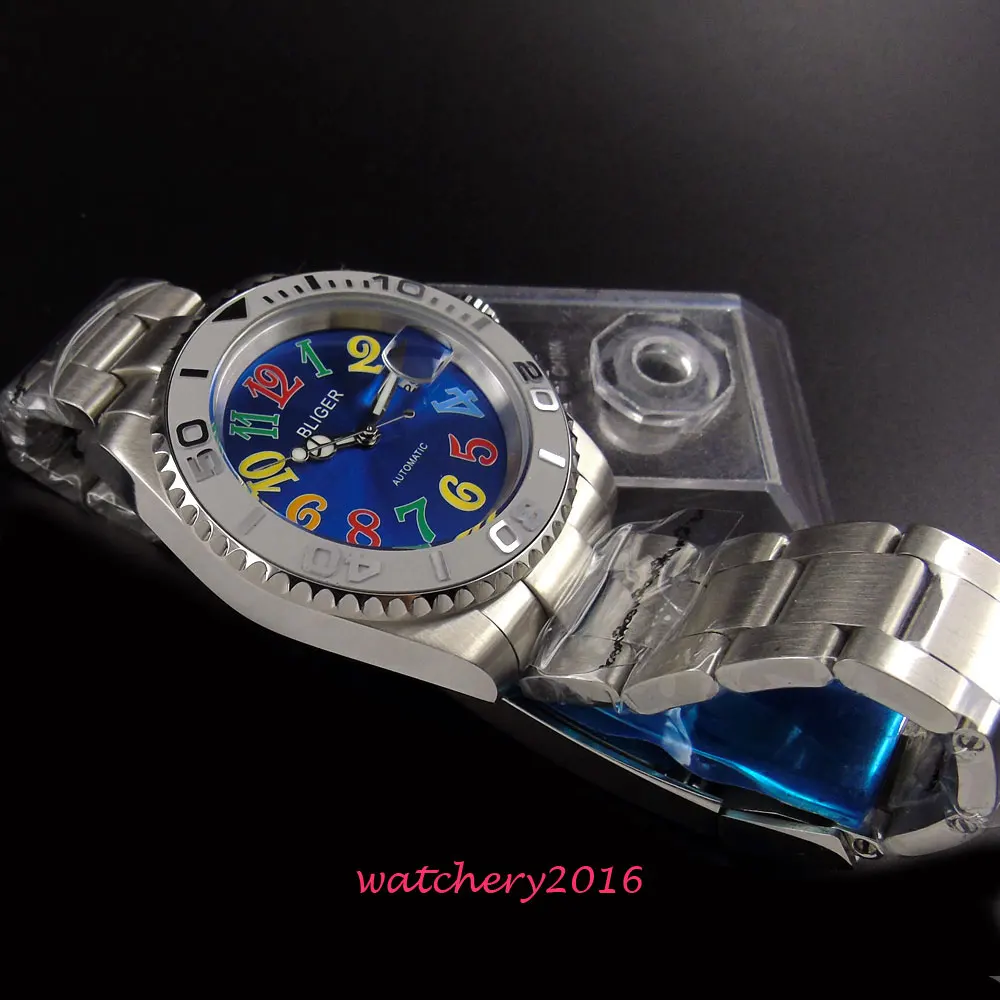 Новинка 40 мм синий циферблат сапфировое стекло чехол из нержавеющей стали