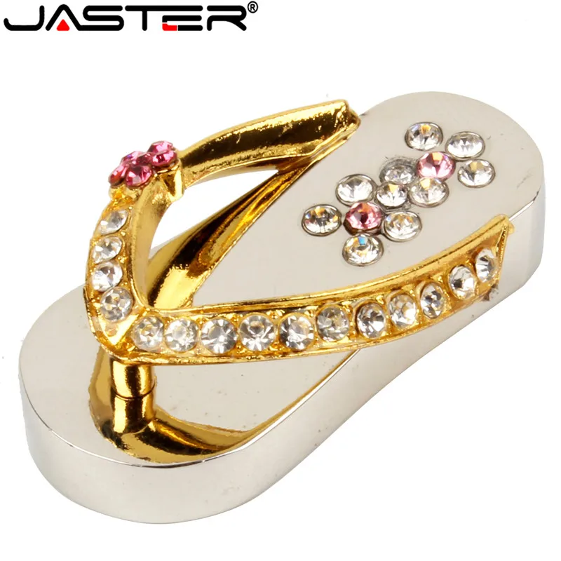 

JASTER lovely metal Jewelry slipper crystal USB Flash Drive special gift fashion pendrive 4GB 8GB 16GB 32GB memory stick gift