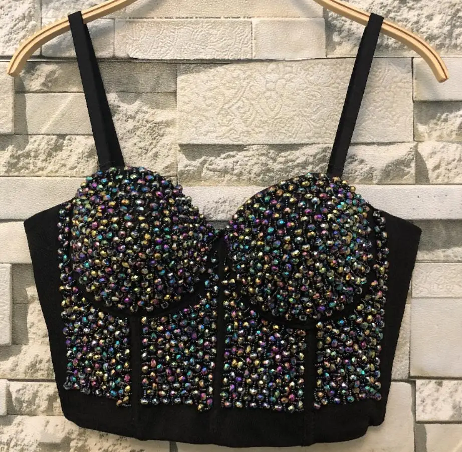 Newcolorful beHand-made Pearls Bralet Corselets Short Women's Bustier Bra Cropped Top Wedding Bralette Vest 2020 D03 | Женская