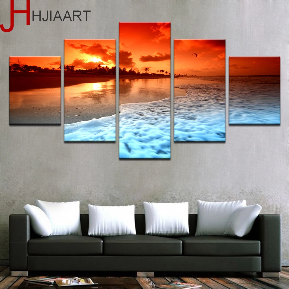5 шт. картина &quotзакат&quot пляж морские волны плакат Гостиная Wall Art Hd Печать морской
